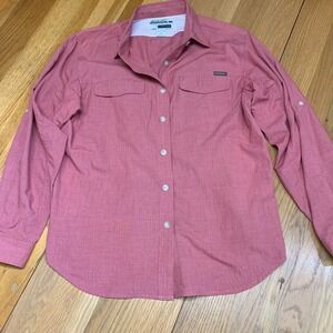 ExOfficio Buzz Off Insect Shield Long Sleeve‎ Button Up Shirt Womens Medium Red